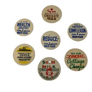 35 Vtg Milk Bottle Caps Lot 5 Each Of The 7 Different Designs Dairy Collectible